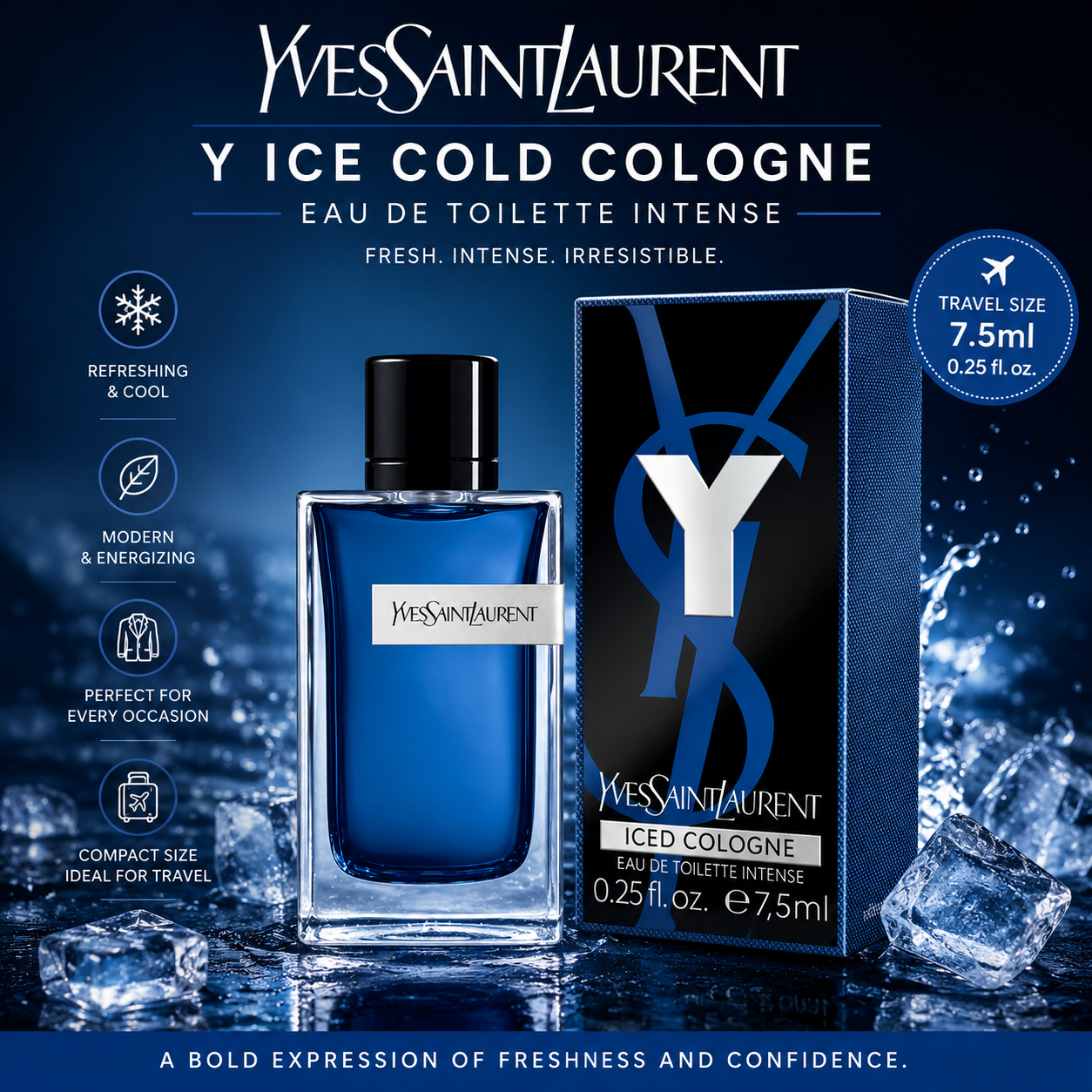 Yves Saint Laurent Y Ice Cold Cologne Eau de Toilette Intense – 7.5ml / 0.25 fl. oz.