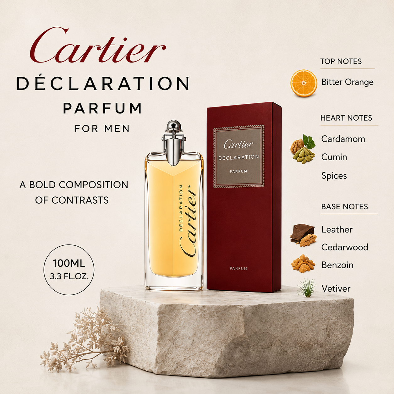 Cartier Déclaration Parfum for Men 3.3 oz / 100ml Parfum Spray